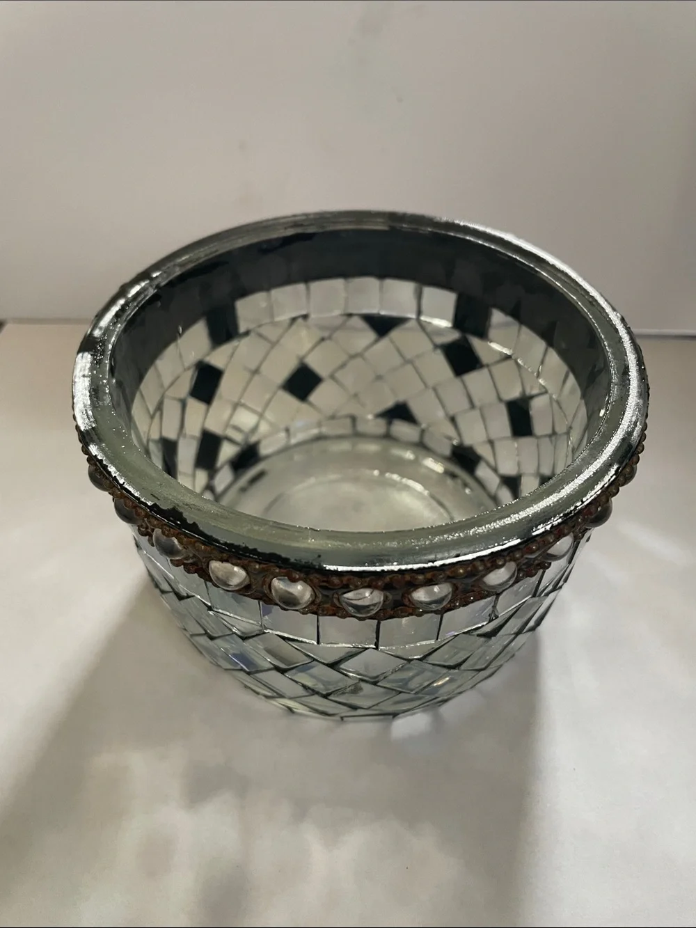 Iridescent Mosaic Glass Jewelry Trinket Box with Lid - Multi-color/Silver